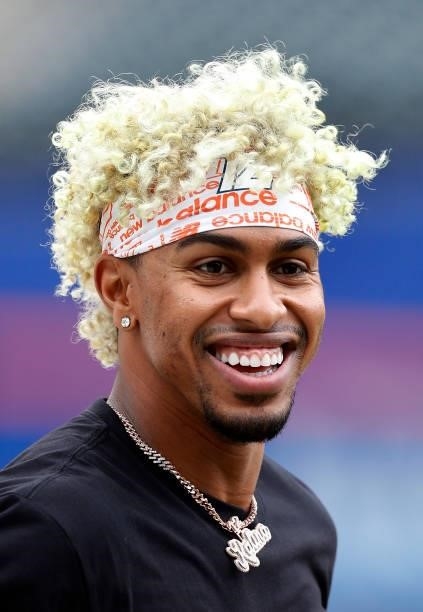 Francisco Lindor of the New York Mets looks on before a game against the San Diego Padres at Citi Field on June 11, 2021 in New York City. The Mets...