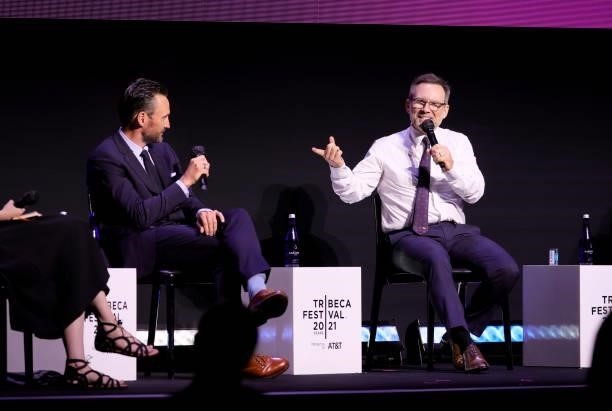 Patrick Macmanus and Christian Slater speak at the Q&A for the 2021 Tribeca Festival Premiere of "Dr. Death