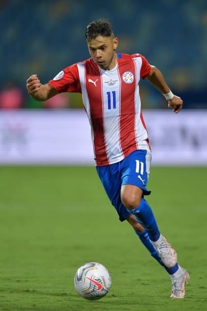 Angel Romero of Paraguay controls the ball during a Group A match between Paraguay and Bolivia at Estádio Olímpico as part of Copa America Brazil...
