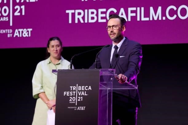 Patrick Macmanus speaks at the Q&A for the 2021 Tribeca Festival Premiere of "Dr. Death