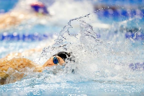 Carson Foster of the United States competes in a semifinal heat for the Men’s 200m freestyle during Day Two of the 2021 U.S. Olympic Team Swimming...