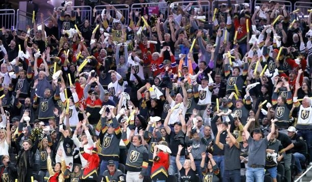 Fans do the wave in the third period in Game One of the Stanley Cup Semifinals during the 2021 Stanley Cup Playoffs between the Montreal Canadiens...