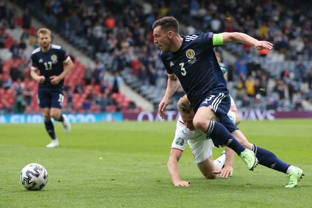 Andrew Robertson of Scotland breaks down the wing during the UEFA Euro 2020 Championship Group D match between Scotland v Czech Republic Hampden Park...