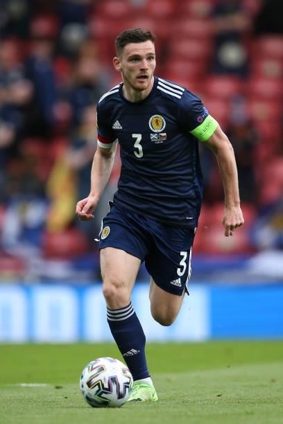 Andrew Robertson of Scotland on the ball during the UEFA Euro 2020 Championship Group D match between Scotland v Czech Republic Hampden Park on June...