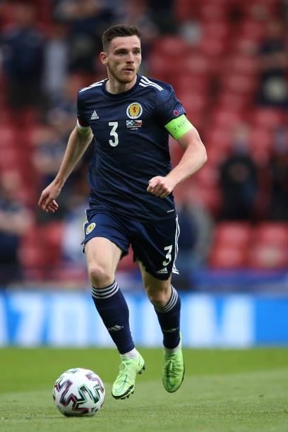 Andrew Robertson of Scotland on the ball during the UEFA Euro 2020 Championship Group D match between Scotland v Czech Republic Hampden Park on June...