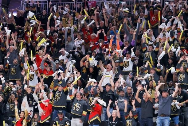 Fans do the wave in the third period in Game One of the Stanley Cup Semifinals during the 2021 Stanley Cup Playoffs between the Montreal Canadiens...