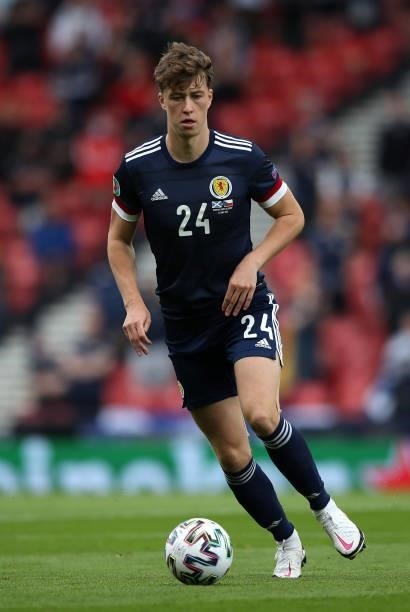 Jack Hendry of Scotland in action during the UEFA Euro 2020 Championship Group D match between Scotland v Czech Republic on June 14, 2021 in Glasgow,...