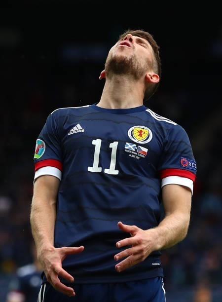 Ryan Christie of Scotland shows frustration during the UEFA Euro 2020 Championship Group D match between Scotland v Czech Republic on June 14, 2021...
