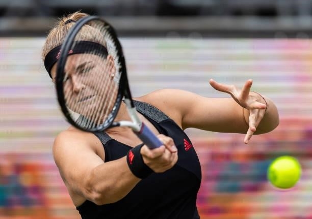 Karolina Muchova of the Czech Republic hits a forehand shot against Veronika Kudermetova of Russia in the women's singles match during day 4 of the...