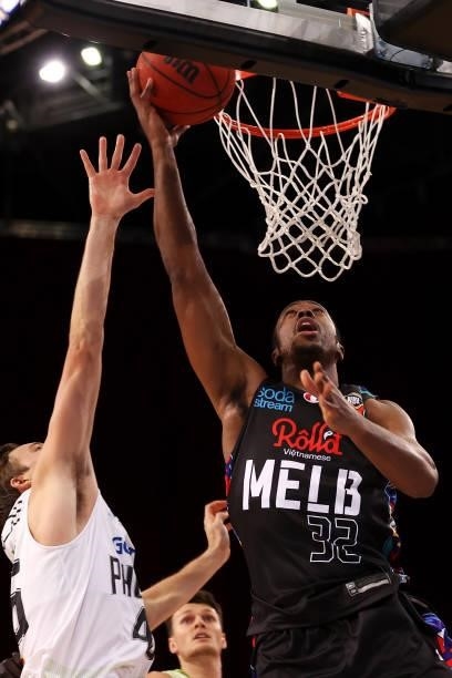 Scotty Hopson of Melbourne United lays up a shot during game three of the NBL Semi-Final Series between Melbourne United and the South East Melbourne...
