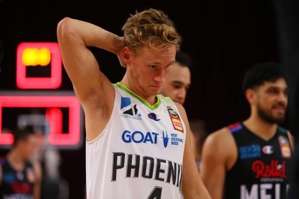 Kyle Adnam of the Phoenix looks dejected during game three of the NBL Semi-Final Series between Melbourne United and the South East Melbourne Phoenix...