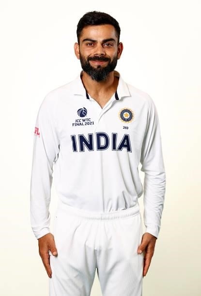 Virat Kohli of India poses during the ICC World Test Championship Final India Portrait session at The Ageas Bowl on June 15, 2021 in Southampton,...
