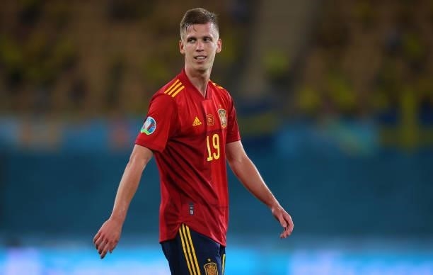 Dani Olmo of Spain looks on during the UEFA Euro 2020 Championship Group E match between Spain and Sweden at the La Cartuja Stadium on June 14, 2021...