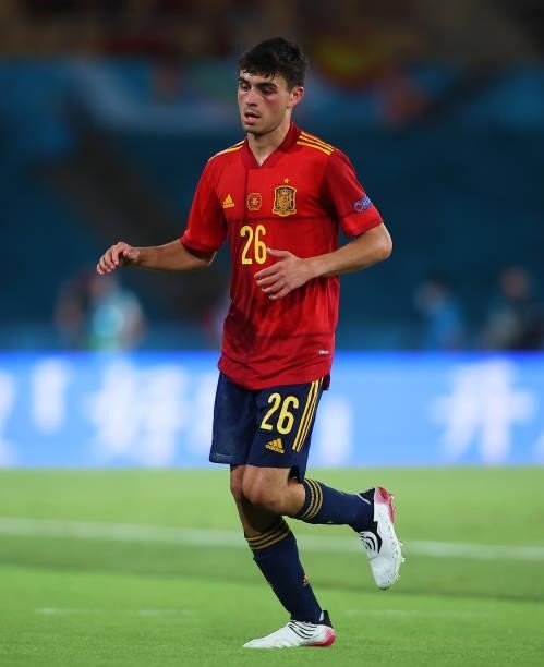 Pedro Gonzalez Pedri of Spain looks on during the UEFA Euro 2020 Championship Group E match between Spain and Sweden at the La Cartuja Stadium on...