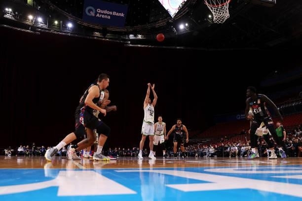 Yanni Wetzall of the Phoenix shoots from the free throw line during game three of the NBL Semi-Final Series between Melbourne United and the South...