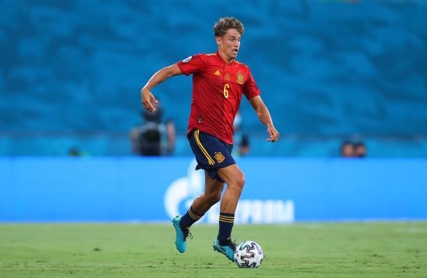 Marcos Llorente of Spain in action during the UEFA Euro 2020 Championship Group E match between Spain and Sweden at the La Cartuja Stadium on June...
