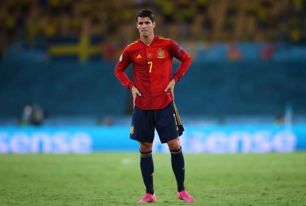 Alvaro Morata of Spain looks on during the UEFA Euro 2020 Championship Group E match between Spain and Sweden at the La Cartuja Stadium on June 14,...