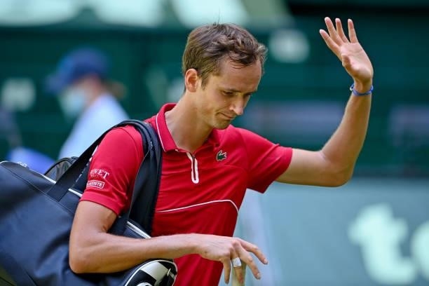 Daniil Medvedev of Russia leaves the stadium after losing his match against Jan-Lennard Struff of Germany during day 4 of the Noventi Open at...