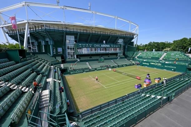 General view of Court 1 at the warm up of the match between Jurij Rodionov of Austria and Philipp Kohlschreiber of Germany during day 4 of the...