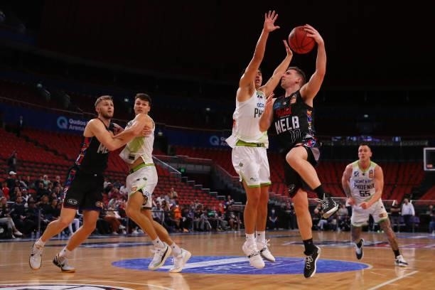 Mitch McCarron of United drives to the basket during game three of the NBL Semi-Final Series between Melbourne United and the South East Melbourne...