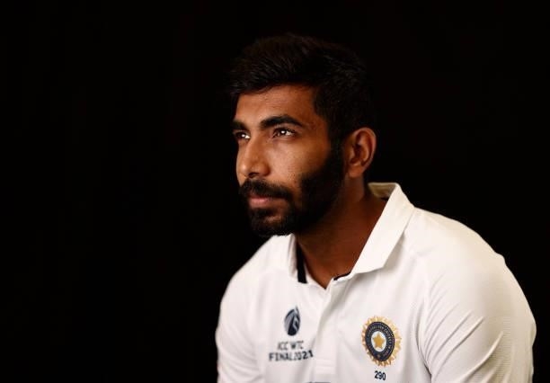 Jasprit Bumrah of India poses during the ICC World Test Championship Final India Portrait session at The Ageas Bowl on June 15, 2021 in Southampton,...