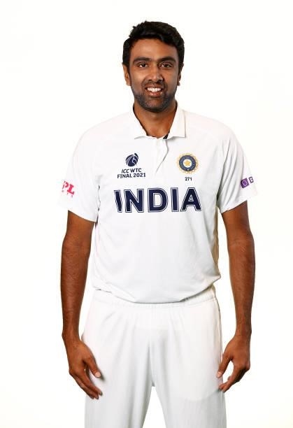 Ravichandran Ashwin of India poses during the ICC World Test Championship Final India Portrait session at The Ageas Bowl on June 15, 2021 in...