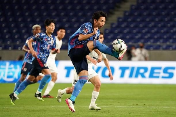 Hayao Kawabe of Japan in action during the FIFA World Cup Asian Qualifier second round Group F match between Japan and Kyrgyz at Panasonic Stadium...