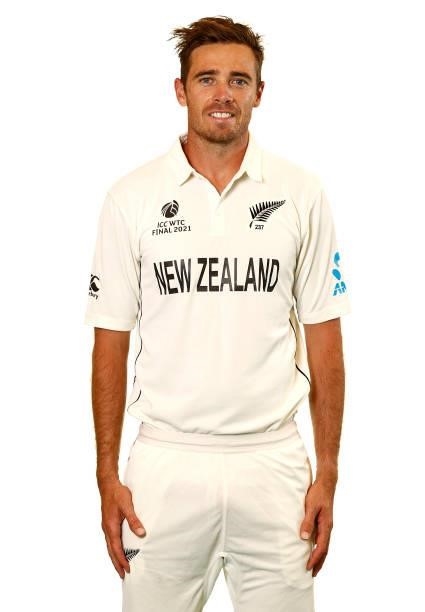 Tim Southee of New Zealand poses during the ICC World Test Championship Final New Zealand Portrait session at The Ageas Bowl on June 15, 2021 in...