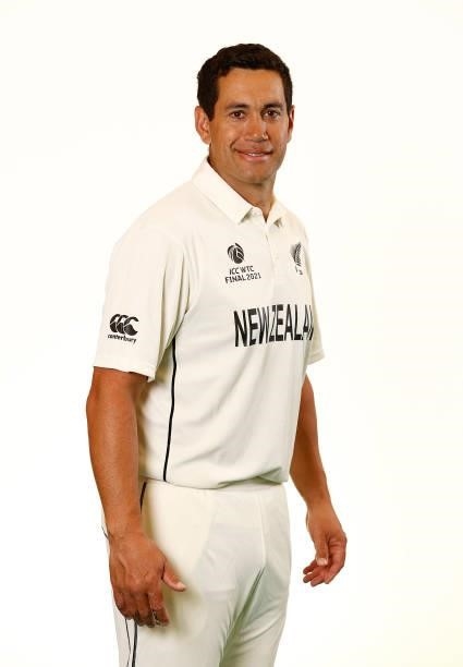 Ross Taylor of New Zealand poses during the ICC World Test Championship Final New Zealand Portrait session at The Ageas Bowl on June 15, 2021 in...