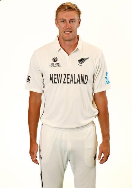 Kyle Jamieson of New Zealand poses during the ICC World Test Championship Final New Zealand Portrait session at The Ageas Bowl on June 15, 2021 in...