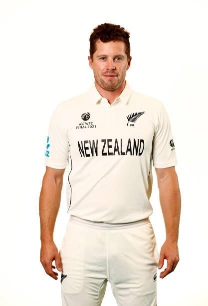 Henry Nicholls of New Zealand poses during the ICC World Test Championship Final New Zealand Portrait session at The Ageas Bowl on June 15, 2021 in...