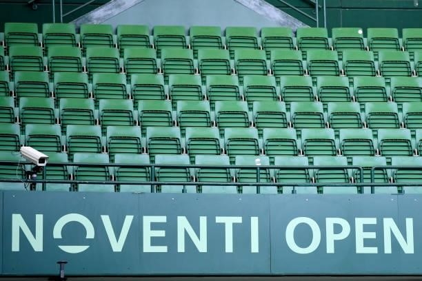 Empty seats are pictured during the match between Alexander Zverev of Germany and Dominik Koepfer of Germany during day 4 of the Noventi Open at...