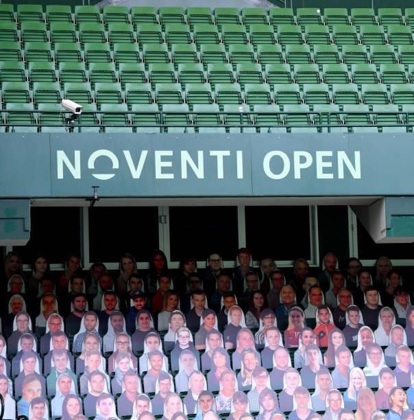 Empty seats are pictured during the match between Alexander Zverev of Germany and Dominik Koepfer of Germany during day 4 of the Noventi Open at...