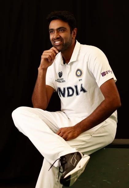 Ravichandran Ashwin of India poses during the ICC World Test Championship Final India Portrait session at The Ageas Bowl on June 15, 2021 in...