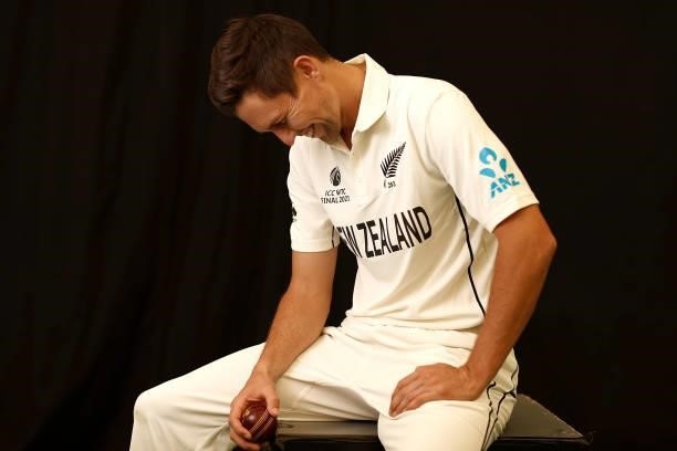 Trent Boult of New Zealand poses during the ICC World Test Championship Final New Zealand Portrait session at The Ageas Bowl on June 15, 2021 in...