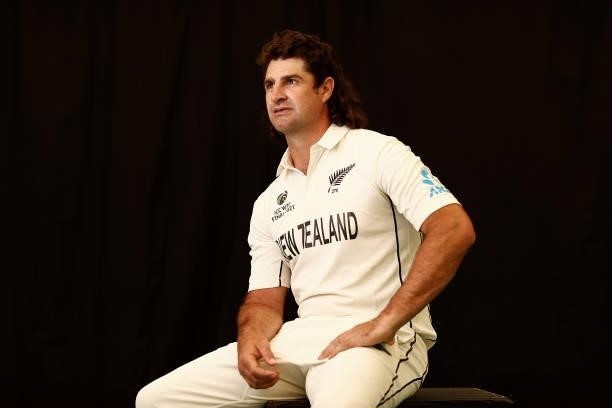 Colin de Grandhomme of New Zealand poses during the ICC World Test Championship Final New Zealand Portrait session at The Ageas Bowl on June 15, 2021...