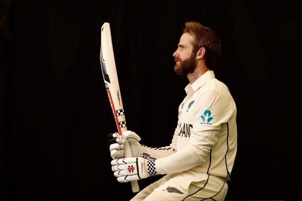 Kane Williamson of New Zealand poses during the ICC World Test Championship Final New Zealand Portrait session at The Ageas Bowl on June 15, 2021 in...