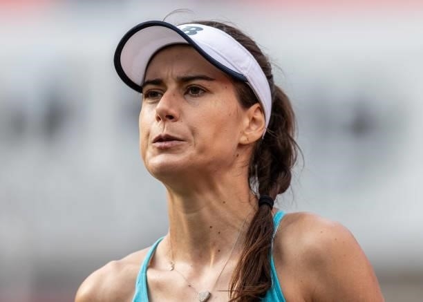 Sorana Cirstea of Romania looks dejected in the women's singles match against Garbine Muguruza of Spain during day 4 of the bett1open at LTTC...