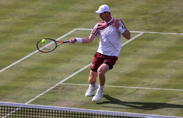 Andy Murray of Great Britain plays a forehand during his First Round match against Benoît Paire of France during Day 2 of the cinch Championships at...