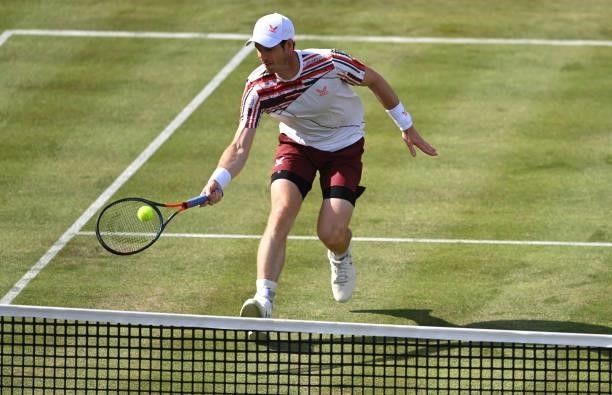 Andy Murray of Great Britain plays a forehand during his First Round match against Benoît Paire of France during Day 2 of the cinch Championships at...