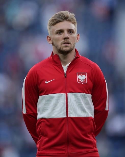 Kamil Jozwiak of Poland prior to start the UEFA Euro 2020 Championship Group E match between Poland and Slovakia on June 14, 2021 in Saint...
