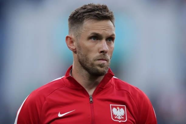 Maciej Rybus prior to start the UEFA Euro 2020 Championship Group E match between Poland and Slovakia on June 14, 2021 in Saint Petersburg, Russia.