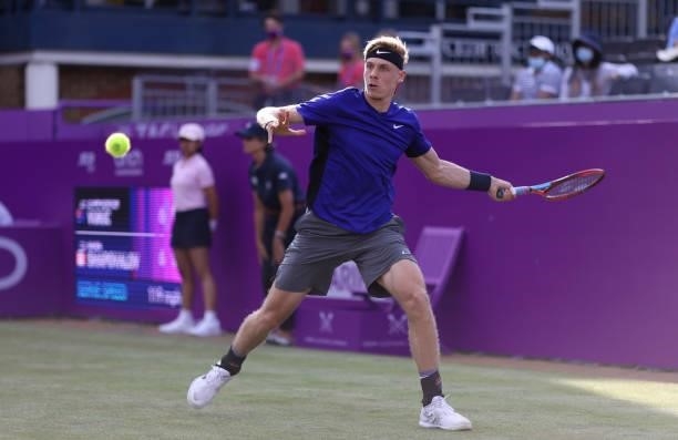Denis Shapovalov of Canada plays a forehand during his First Round match against Aleksandar Vukic of Austria during Day 2 of the cinch Championships...