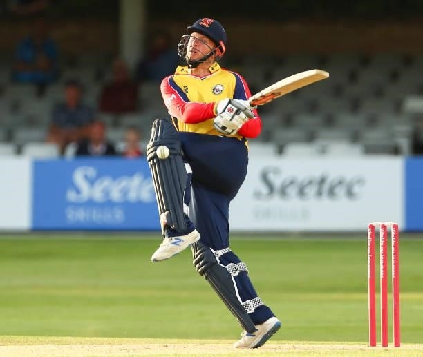 Simon Harmer of Essex Eagles bats during the Vitality T20 Blast match between Essex Eagles and Sussex Sharks at Cloudfm County Ground on June 15,...