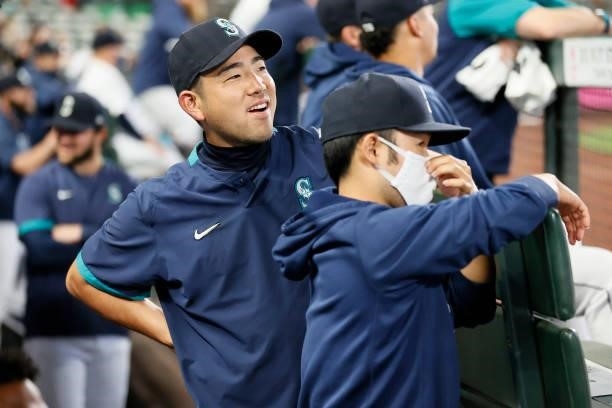 Yusei Kikuchi of the Seattle Mariners looks on before the game against the Minnesota Twins at T-Mobile Park on June 14, 2021 in Seattle, Washington.