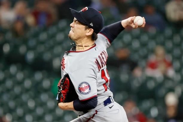 Kenta Maeda of the Minnesota Twins pitches against the Seattle Mariners at T-Mobile Park on June 14, 2021 in Seattle, Washington.
