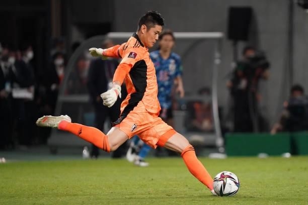 Eiji Kawashima of Japan in action during the FIFA World Cup Asian Qualifier 2nd round Group F match between Japan and Kyrgyz at Panasonic Stadium...