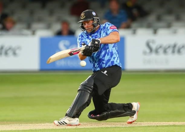 Luke Wright of Sussex Sharks bats during the Vitality T20 Blast match between Essex Eagles and Sussex Sharks at Cloudfm County Ground on June 15,...