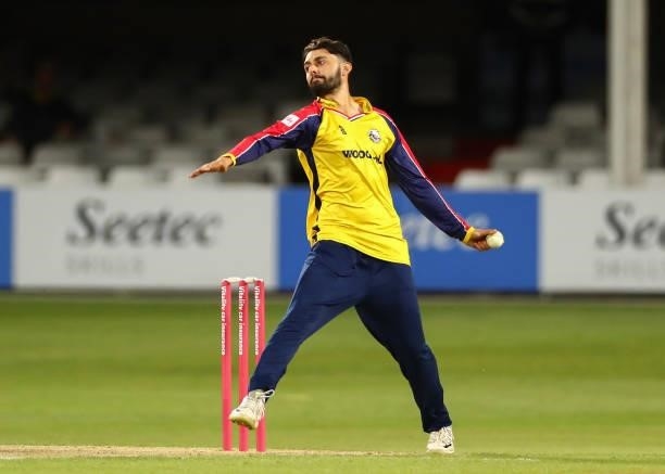 Aron Nijjar of Essex Eagles bowls during the Vitality T20 Blast match between Essex Eagles and Sussex Sharks at Cloudfm County Ground on June 15,...