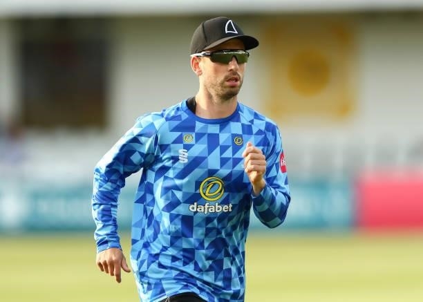 Will Beer of Sussex Sharks looks on during the Vitality T20 Blast match between Essex Eagles and Sussex Sharks at Cloudfm County Ground on June 15,...